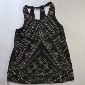 Lucky Brand Embroidered Black and Gold Tank Top